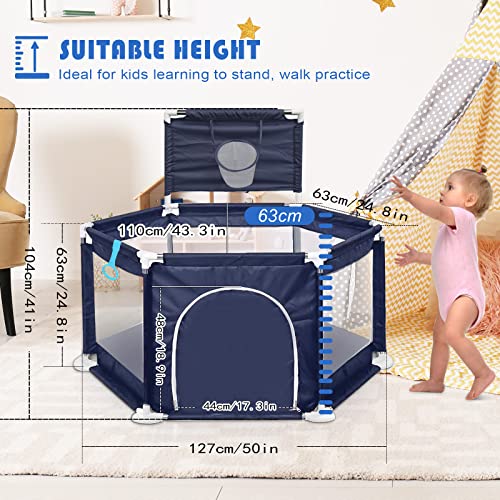 Large 6-Sided Baby Playpen with Basketball Hoop