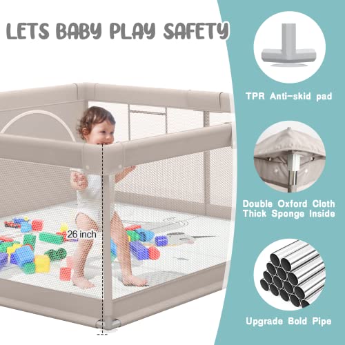 Grey Baby Playpen with Mat - 47x47inch