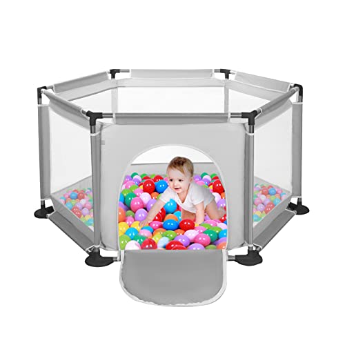 BALLSHOP Gray Baby Playpen - Round Zipper Door, 6 Sides (Excludes Ocean Ball)