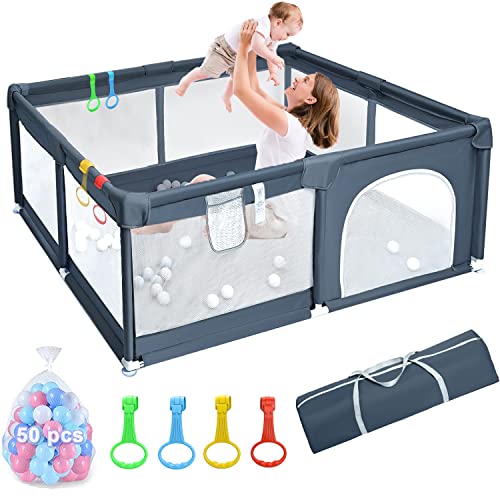 Breathable Baby Playpen with Zipper Door, Large Activity Center
