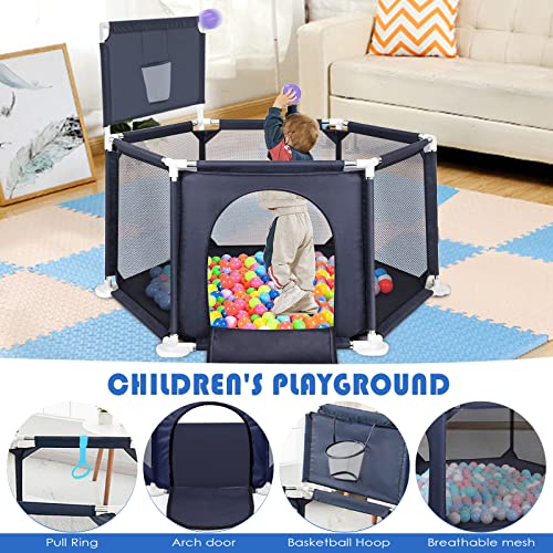 Large 6-Sided Baby Playpen with Basketball Hoop