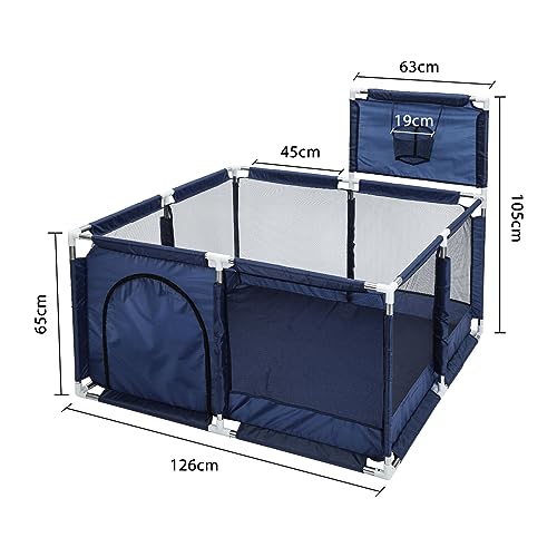 Large Portable Baby Playpen with Basketball Hoop - Blue