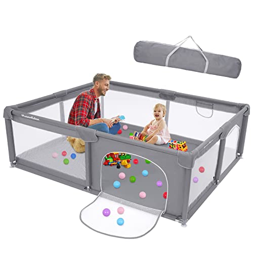 Large Grey Baby Playpen with Anti-Collision Foam