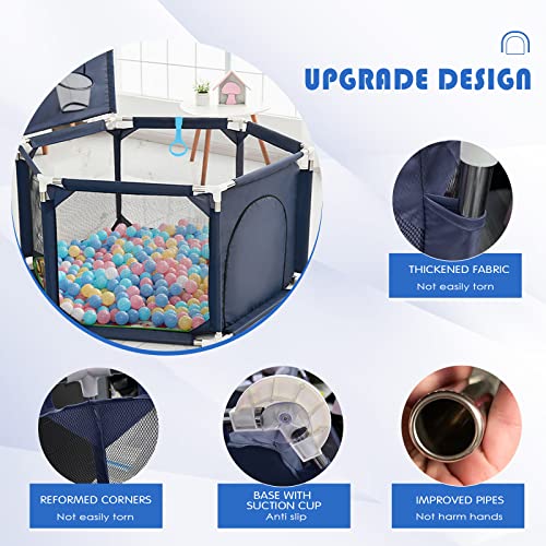 Large 6-Sided Baby Playpen with Basketball Hoop