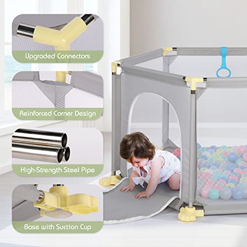 Portable 6-Panel Baby Playpen with Mesh & Basketball