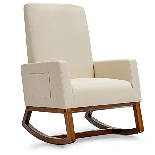 COSTWAY Rocking Chair, Linen Fabric Lounge Armchair