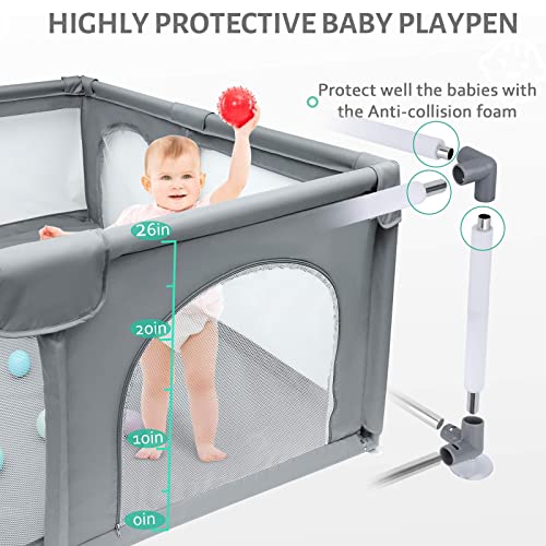 Large Grey Baby Playpen with Anti-Collision Foam