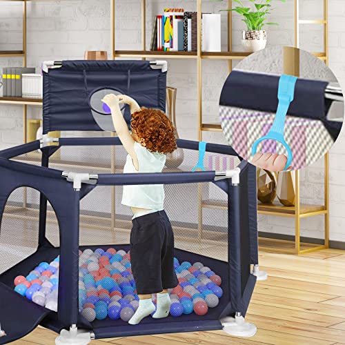 Large 6-Sided Baby Playpen with Basketball Hoop