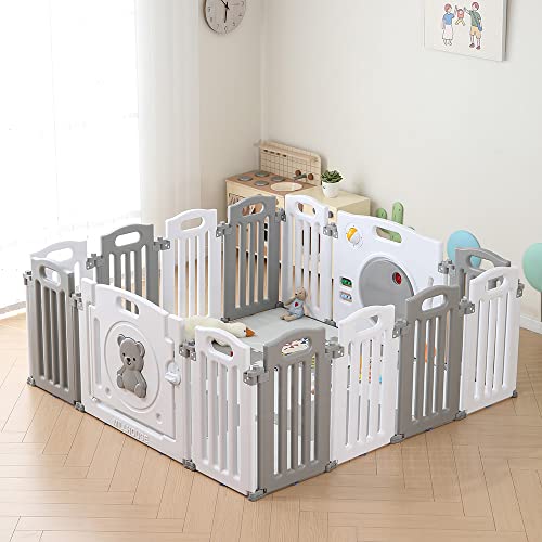 Foldable Baby Playpen with Activity Panel and Play Mats