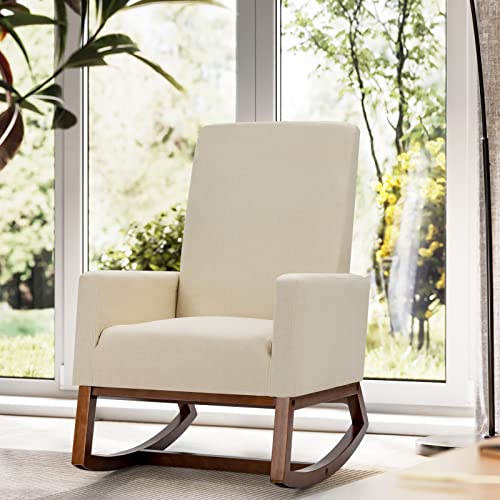 COSTWAY Rocking Chair, Linen Fabric Lounge Armchair