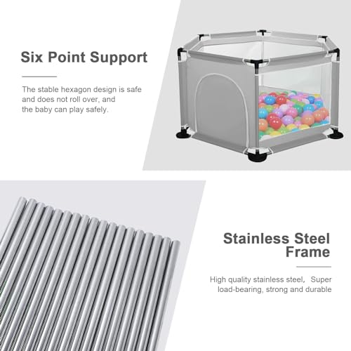 BALLSHOP Gray Baby Playpen - Round Zipper Door, 6 Sides (Excludes Ocean Ball)