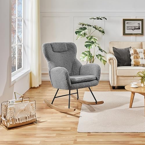 Yaheetech Boucle Rocking Chair: Modern High Back Armchair