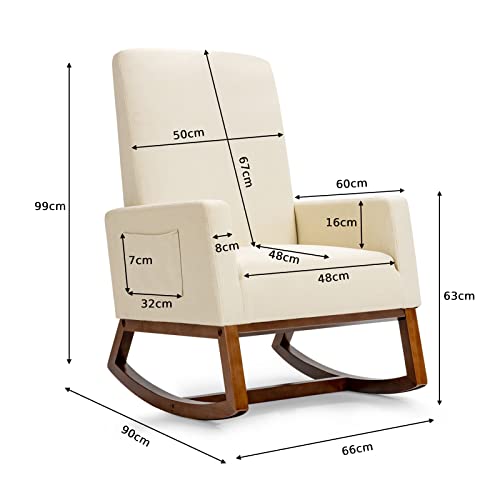 COSTWAY Rocking Chair, Linen Fabric Lounge Armchair