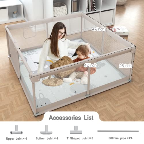 Grey Baby Playpen with Mat - 47x47inch