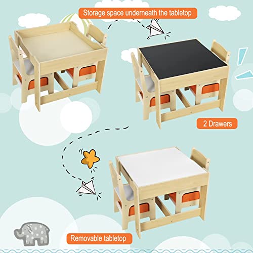 WOLTU Kids' Table and Chair Set, Wooden, Natural Wood