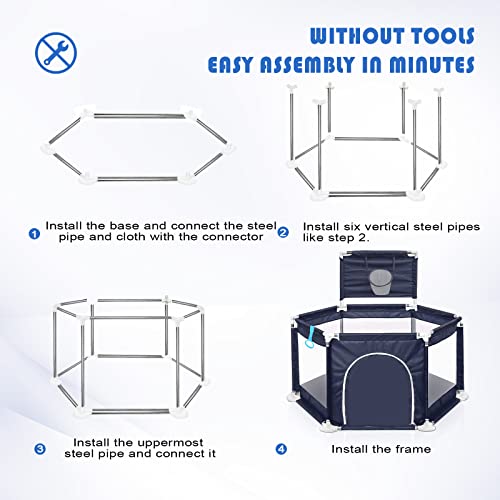 Large 6-Sided Baby Playpen with Basketball Hoop