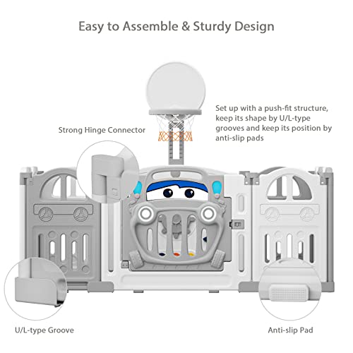 Foldable Baby Playpen with Basketball Hoop & Pit Balls