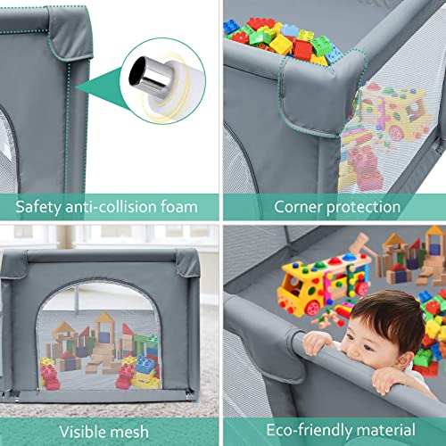Large Grey Baby Playpen with Anti-Collision Foam