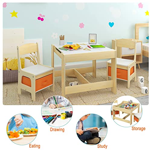 WOLTU Kids' Table and Chair Set, Wooden, Natural Wood