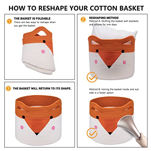 Foldable Cotton Rope Laundry Basket for Kids, Cute Animal Design