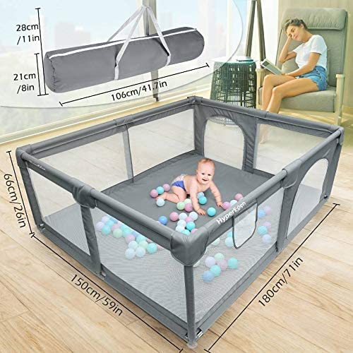 Large Grey Baby Playpen with Anti-Collision Foam