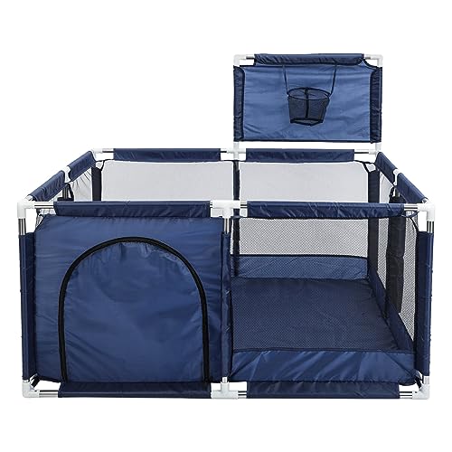 Large Portable Baby Playpen with Basketball Hoop - Blue