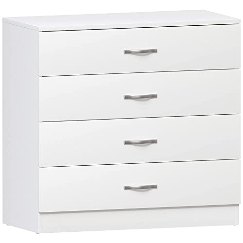 White 4-Drawer Chest: Metal Handles, Anti-Bowing Support