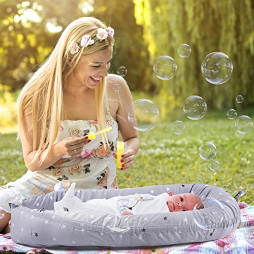 Baby Nest Pod: Lounger for Newborns, 100% Cotton (Grey Stars)