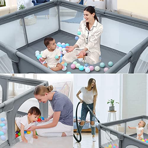 Large Grey Baby Playpen with Anti-Collision Foam