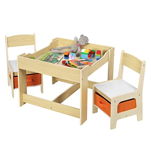 WOLTU Kids' Table and Chair Set, Wooden, Natural Wood