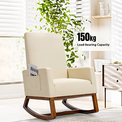 COSTWAY Rocking Chair, Linen Fabric Lounge Armchair