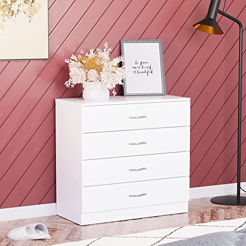 White 4-Drawer Chest: Metal Handles, Anti-Bowing Support