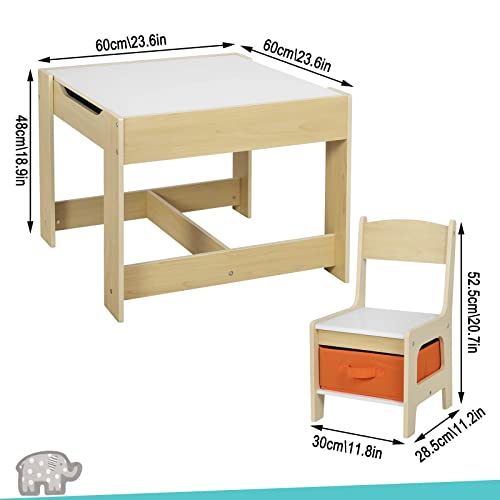 WOLTU Kids' Table and Chair Set, Wooden, Natural Wood