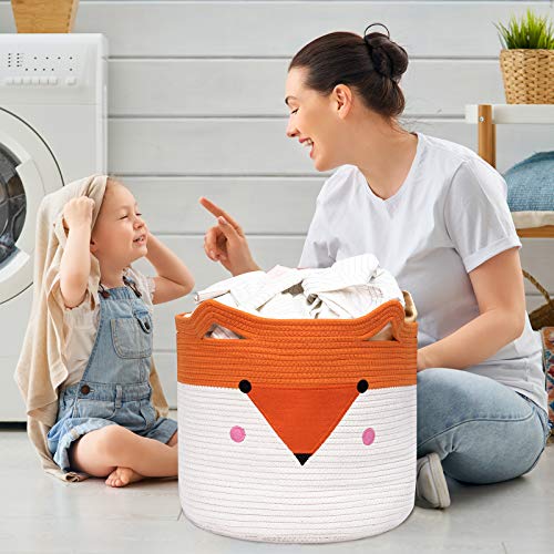 Foldable Cotton Rope Laundry Basket for Kids, Cute Animal Design