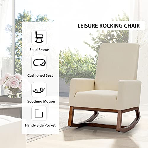 COSTWAY Rocking Chair, Linen Fabric Lounge Armchair
