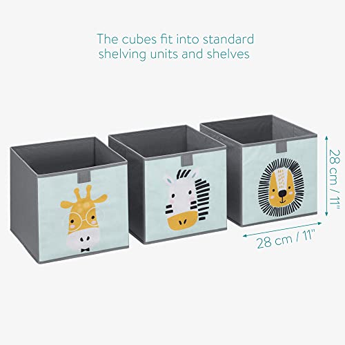 Kids Storage Cubes Set - Animal Design - Mint Green