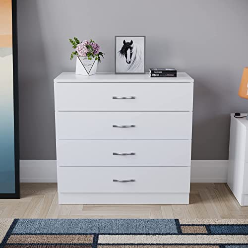 White 4-Drawer Chest: Metal Handles, Anti-Bowing Support