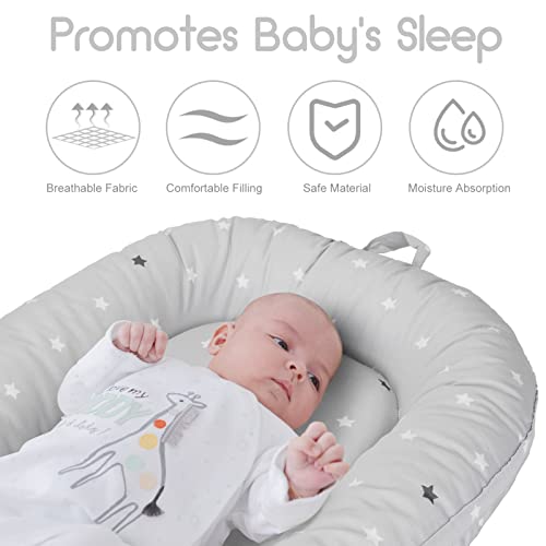 Baby Nest Pod: Lounger for Newborns, 100% Cotton (Grey Stars)