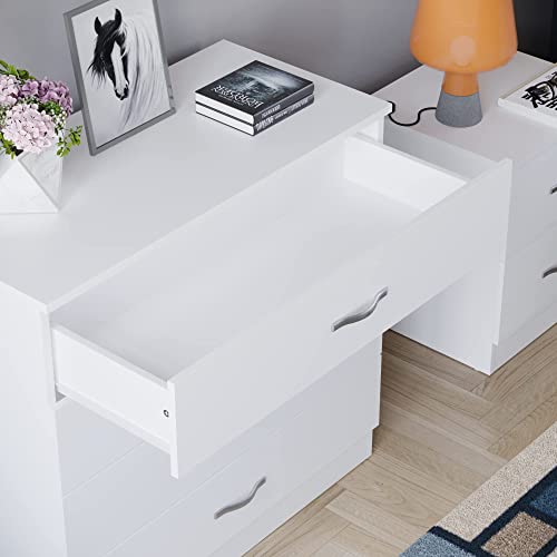 White 4-Drawer Chest: Metal Handles, Anti-Bowing Support