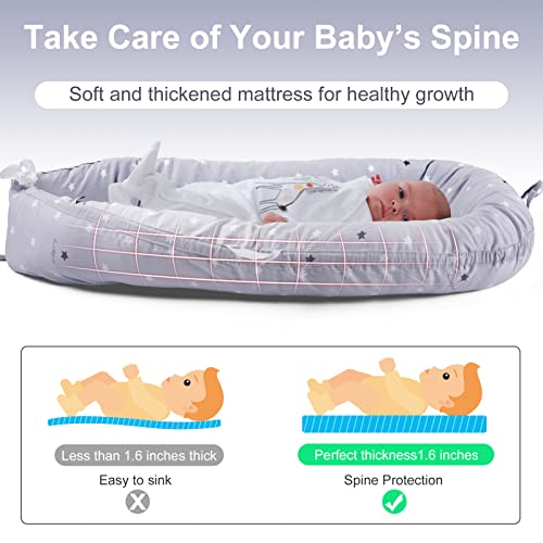 Baby Nest Pod: Lounger for Newborns, 100% Cotton (Grey Stars)