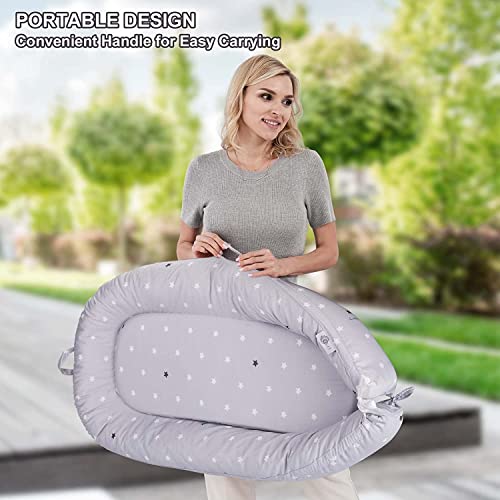 Baby Nest Pod: Lounger for Newborns, 100% Cotton (Grey Stars)