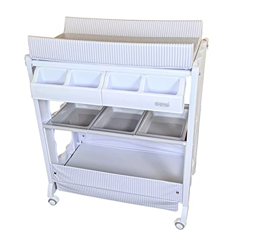 Moda Changing Station with Bath - White Grey Stars and Stripes