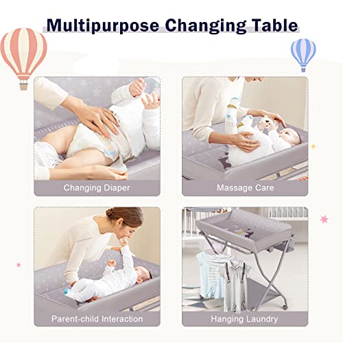 COSTWAY Folding Baby Changing Table with Wheels (Grey)
