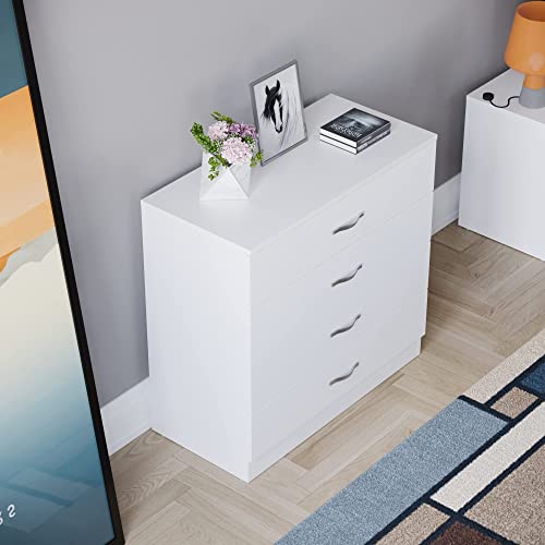 White 4-Drawer Chest: Metal Handles, Anti-Bowing Support