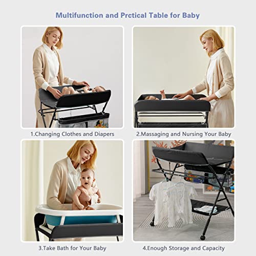 Portable Folding Baby Changing Table with Storage - Black
