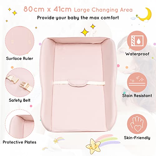 COSTWAY Foldable Changing Table with Water Basin - Pink