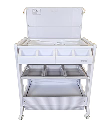 Moda Changing Station with Bath - White Grey Stars and Stripes