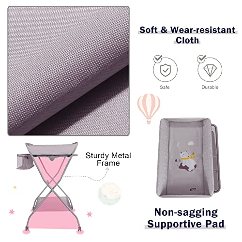 COSTWAY Folding Baby Changing Table with Wheels (Grey)