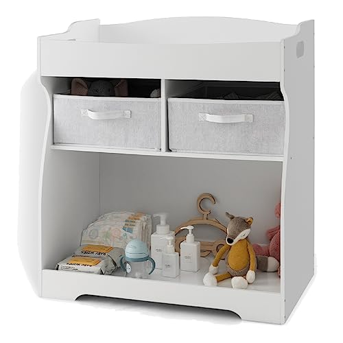 2-in-1 Wooden Baby Changing Table with Drawers - White