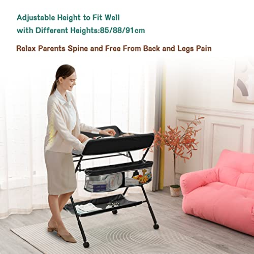 Portable Folding Baby Changing Table with Storage - Black